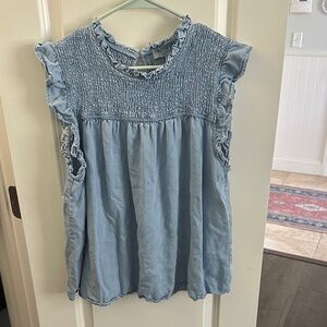 Hayden Light Blue Smocked Ruffle Sleeveless Top